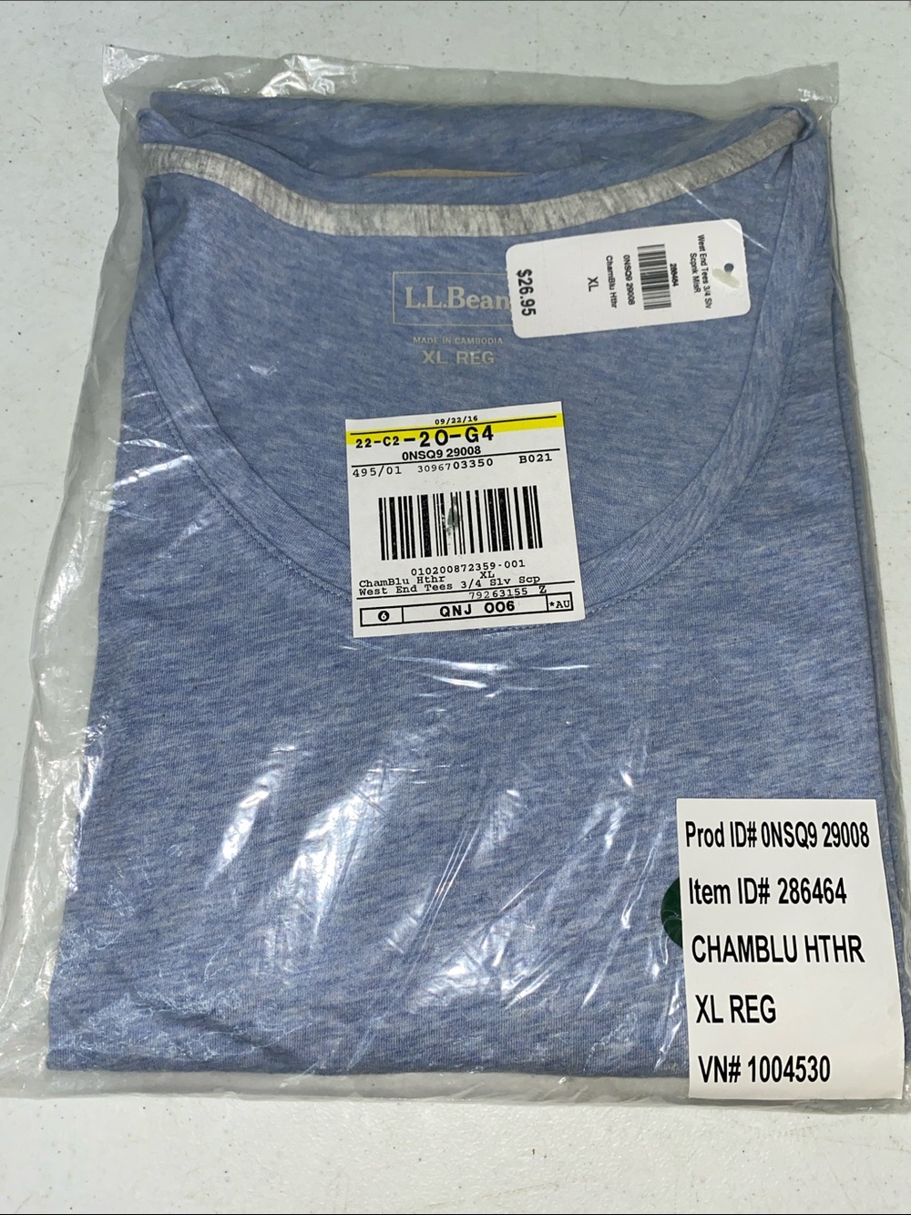 L.L. Bean Women’s Chamblu Heather Crewneck 3/4 Sleeve T-Shirt - XL